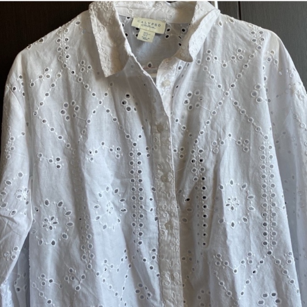 Calypso St. Barth White Eyelet Blouse size S - Picture 3 of 5